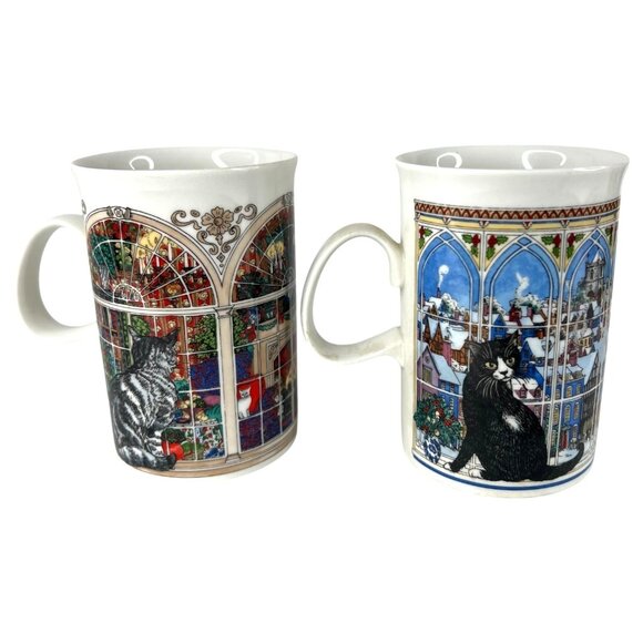 4 Dunoon window Christmas Cat Mugs Sue Scullard Stoneware Made Scotland Vintage - Picture 4 of 11